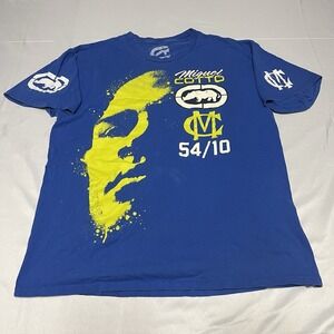 Y2K Ecko Unltd. Miguel Cotto Boxing Shirt Men's Large Blue Double Sided AOP RARE